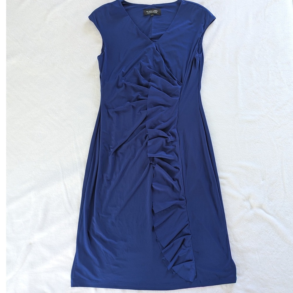 Black Label by Evan-Picone Dark Purple Cap‎ Sleeve Ruched Sheath Dress Size 12
